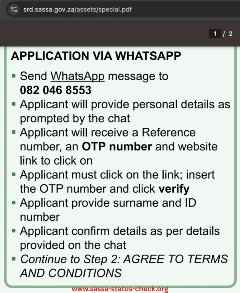SASSA R370 WhatsApp application