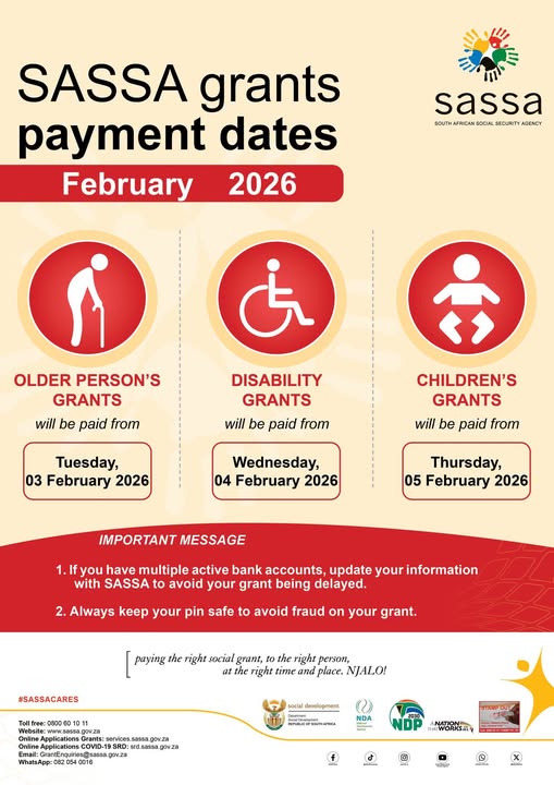 SASSA Payment Dates for February 2026